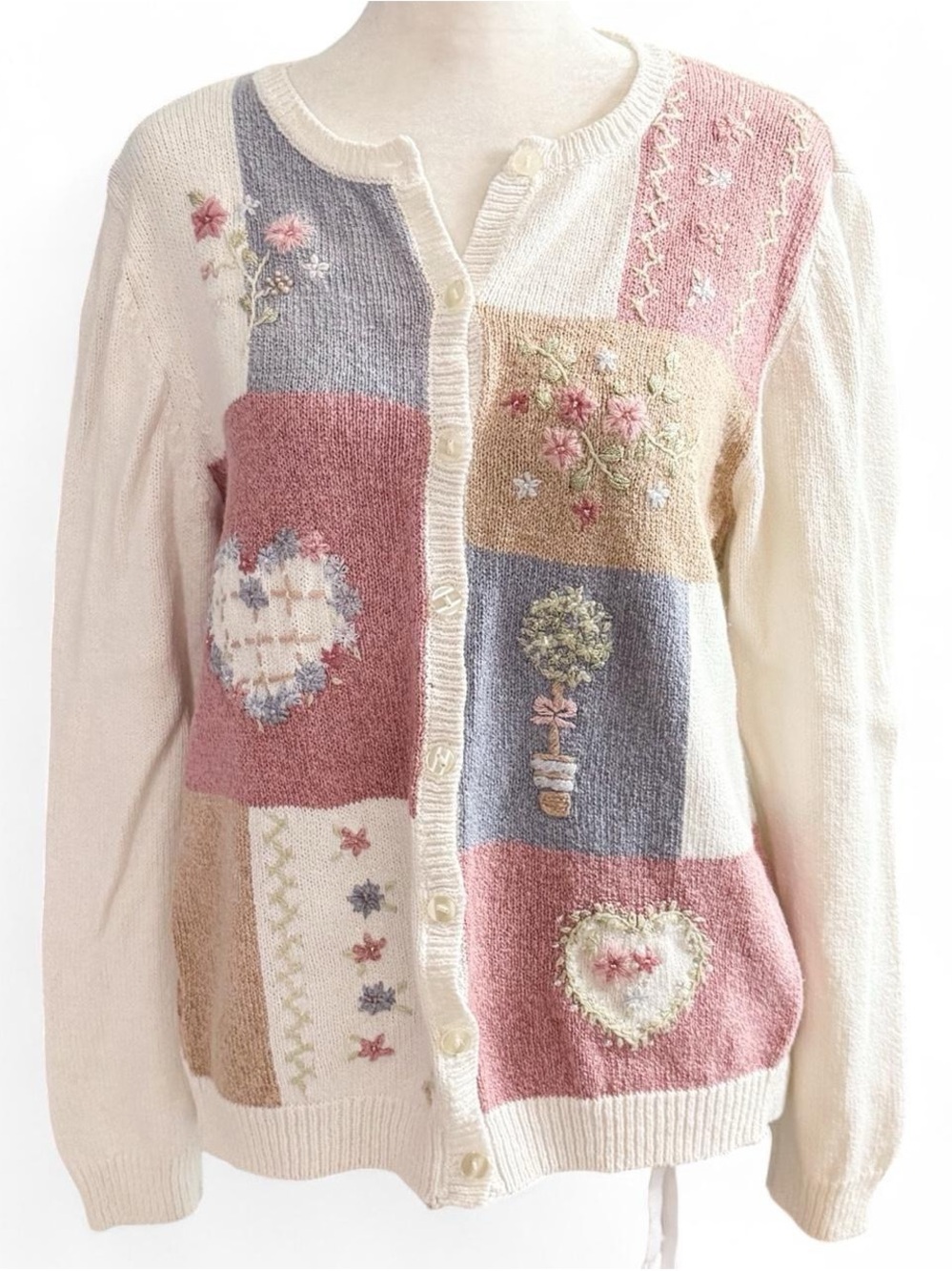 Vintage Alfred Dunner Cottagecore Cardigan Sz PL | Floral Embroidered